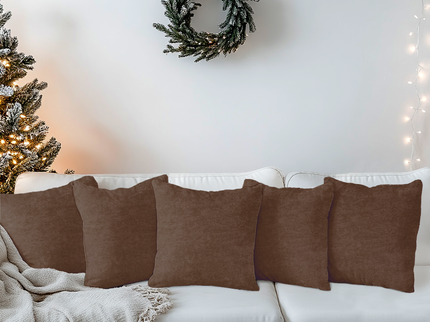 Dark Brown Colour Textured Velvet Flock Readymade cushion cover