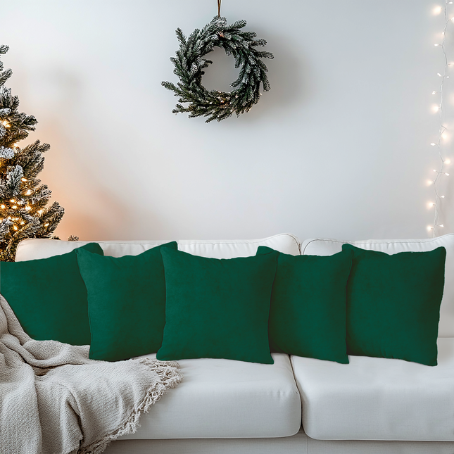 Medium Green Colour Textured Velvet Flock readymade cushion cover