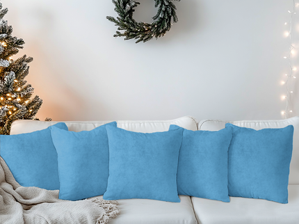 Medium Blue Colour Textured Velvet Flock readymade cushion cover