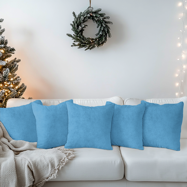 Medium Blue Colour Textured Velvet Flock readymade cushion cover