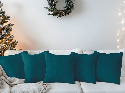 Turquoise Colour Plain Velvet Flock readymade cushion cover