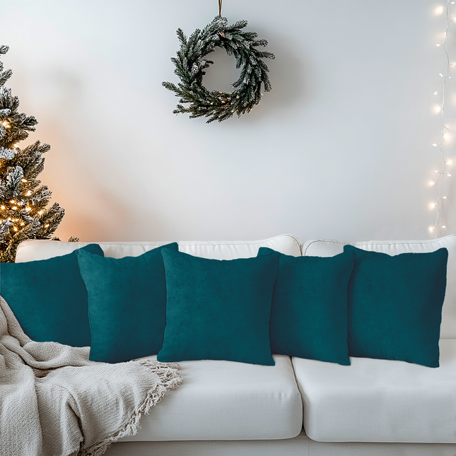 Turquoise Colour Plain Velvet Flock readymade cushion cover