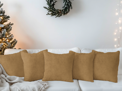 Peanut Brown Colour Plain Velvet Flock Readymade cushion cover