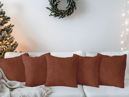 Cinnamon Brown Colour Plain Velvet Flock Readymade cushion cover