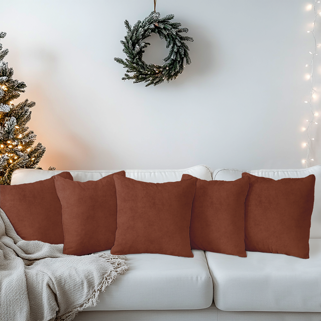 Cinnamon Brown Colour Plain Velvet Flock Readymade cushion cover