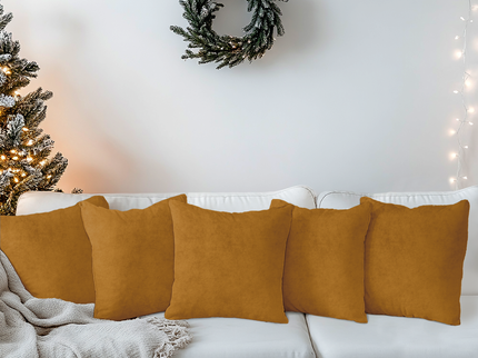 Dark Yellow Colour Plain Velvet Flock Readymade cushion cover