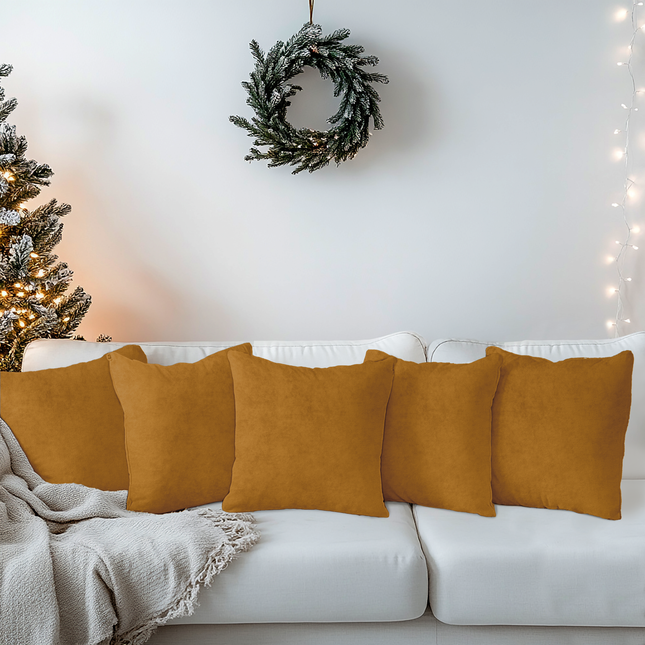 Dark Yellow Colour Plain Velvet Flock Readymade cushion cover