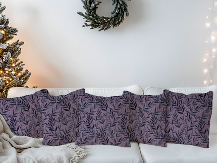 Grey Colour Leaves Pattern Velvet readymade cushion cover