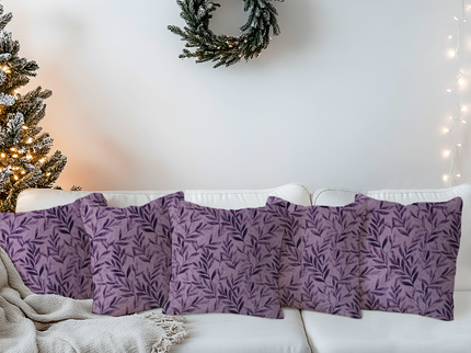 Purple Colour Leaves Pattern Velvet readymade cushion cover