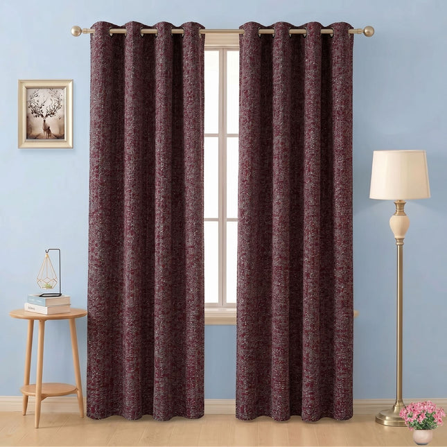 Wine colour textured weave pattern velvet flock readymade curtain