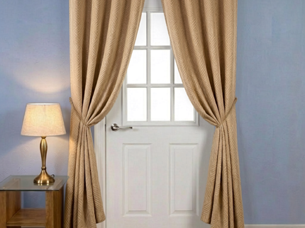 Mustard gold colour textured velvet flock geometric pattern readymade curtain