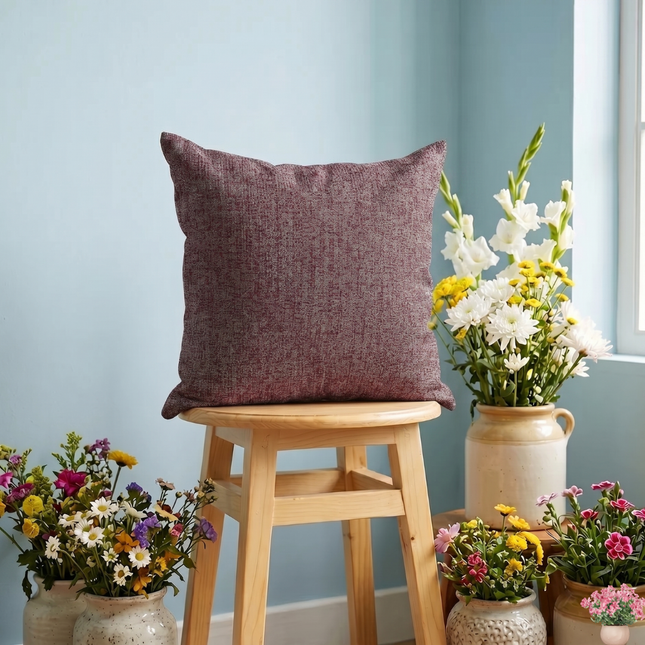 Wine colour textured weave pattern velvet flock readymade cushion cover