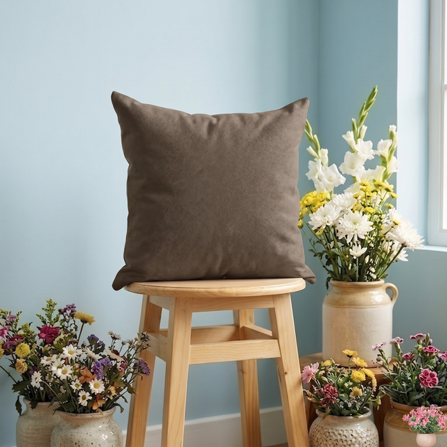 Dark Brown Colour Textured Velvet Flock Readymade cushion cover