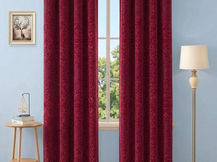 Wine Colour Textured Velvet Flock Readymade Curtain