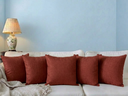 Rust red colour textured velvet flock readymade cushion cover
