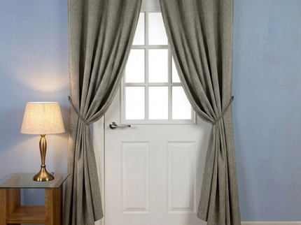 Greenish grey colour textured pattern velvet flock readymade curtain (Dual side)