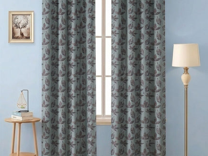 Dusty mauve and Brown Colour Leaves Pattern Velvet Readymade Curtain