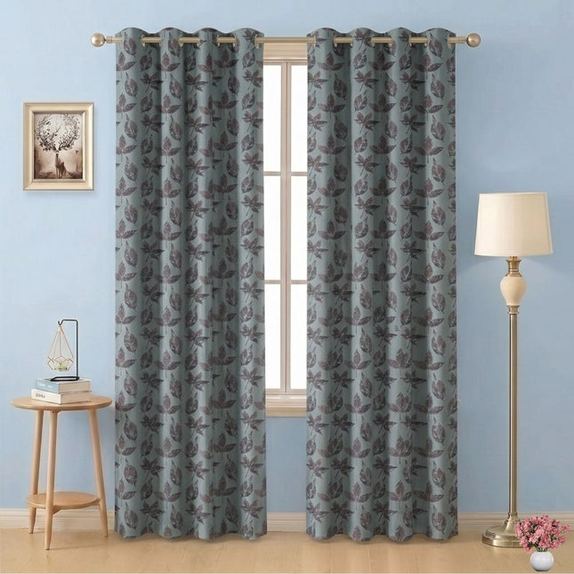 Dusty mauve and Brown Colour Leaves Pattern Velvet Readymade Curtain