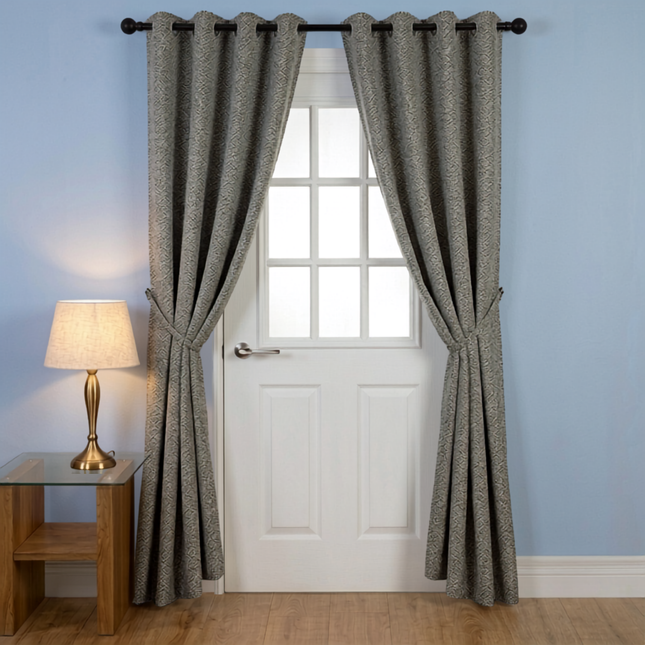 Grey colour textured pattern velvet flock readymade curtain (Dual side)