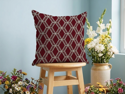 Wine colour geometric pattern velvet flock readymade cushion cover