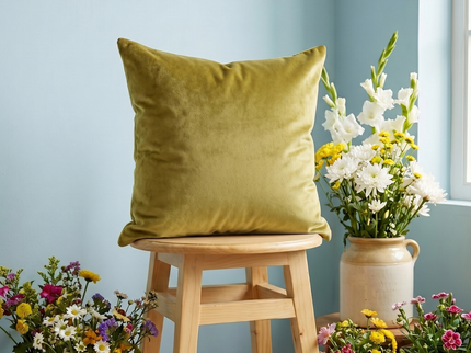 Dark Yellow Colour Textured Velvet Flock readymade cushion cover