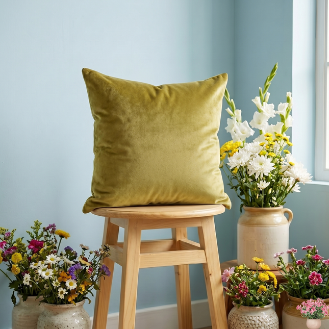 Dark Yellow Colour Textured Velvet Flock readymade cushion cover