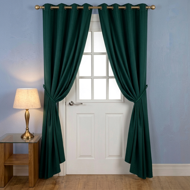Teal green colour textured velvet flock readymade curtain (Dual side)