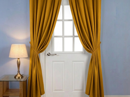 Mustard colour textured velvet flock readymade curtain (Dual side)