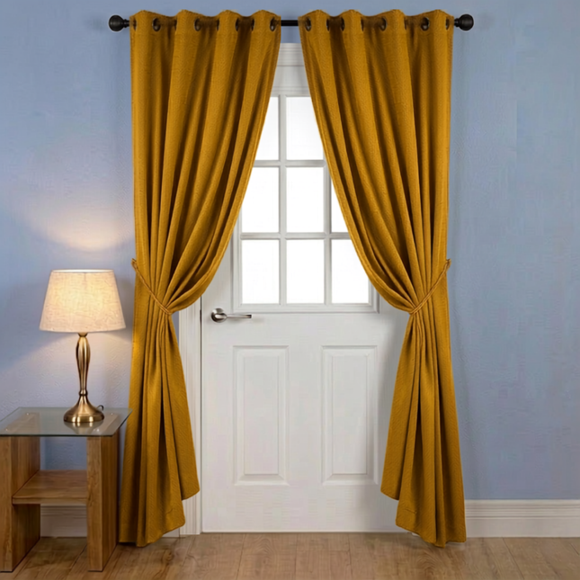 Mustard colour textured velvet flock readymade curtain (Dual side)