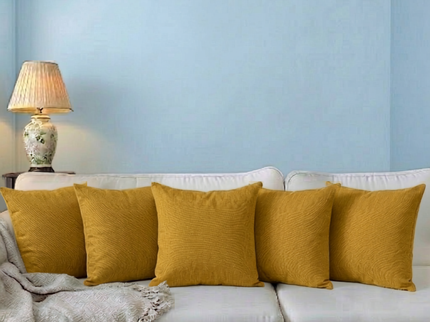 Mustard colour textured velvet flock readymade cushion cover