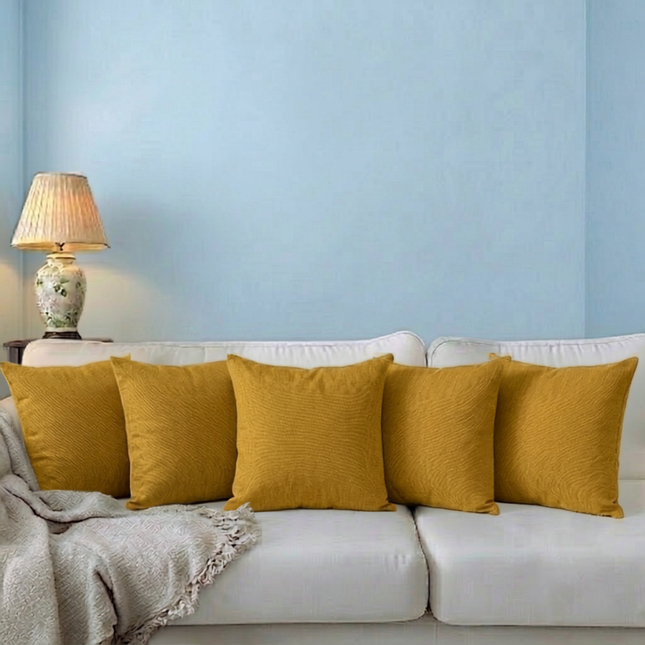 Mustard colour textured plain velvet flock readymade cushion cover