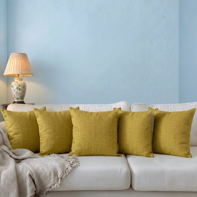 Mustard colour textured plain velvet flock readymade cushion cover