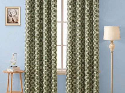 Olive green colour geometric pattern velvet flock readymade curtain