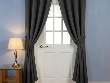 Charcoal grey colour textured velvet flock readymade curtain