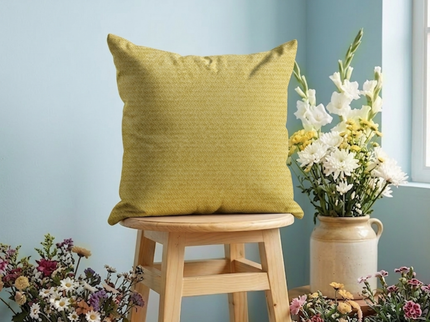 Greenish Yellow Colour Textured Velvet Flock Readymade cushion cover