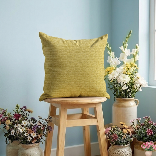 Greenish Yellow Colour Textured Velvet Flock Readymade cushion cover