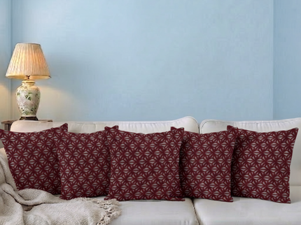 Wine colour geometric floral pattern velvet flock readymade cushion cover