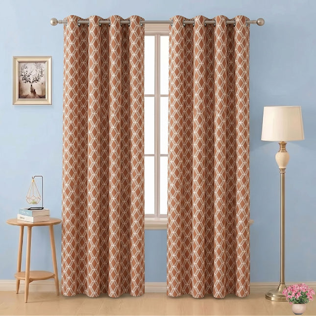Rust colour geometric pattern velvet flock readymade curtain