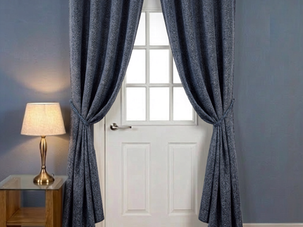 Navy blue colour textured velvet flock readymade curtain (Dual side)