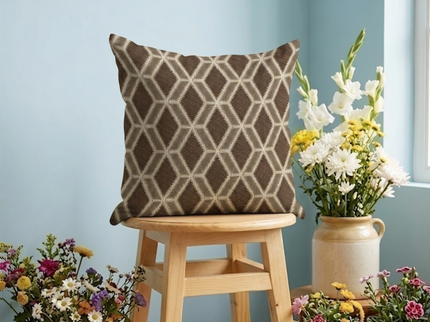 Dark brown colour geometric pattern velvet flock readymade cushion cover