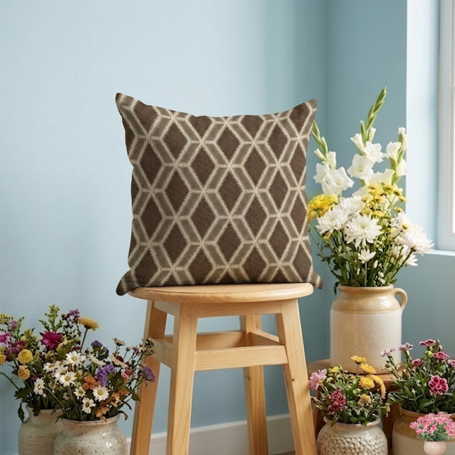 Dark brown colour geometric pattern velvet flock readymade cushion cover