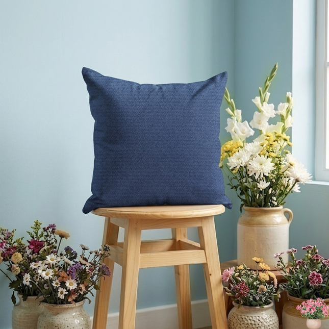 Dark Blue Colour Textured Velvet Flock Readymade cushion cover
