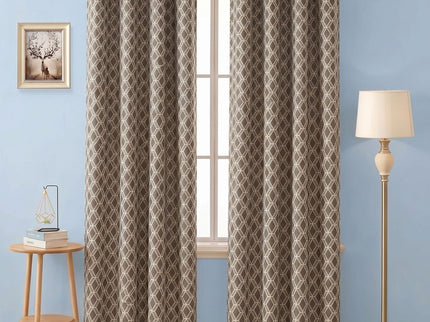 Dark brown colour geometric pattern velvet flock readymade curtain