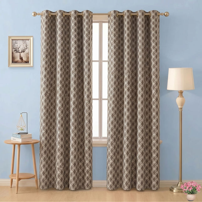 Dark brown colour geometric pattern velvet flock readymade curtain