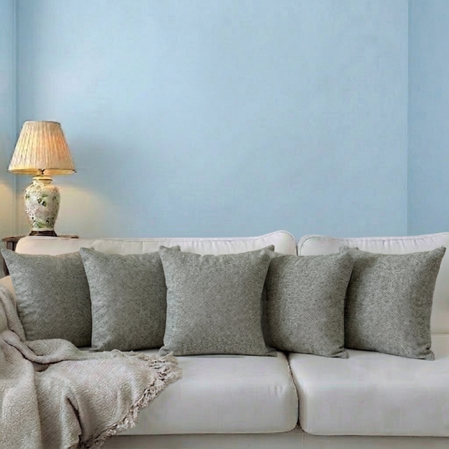 Greenish grey colour textured pattern velvet flock readymade cushion cover