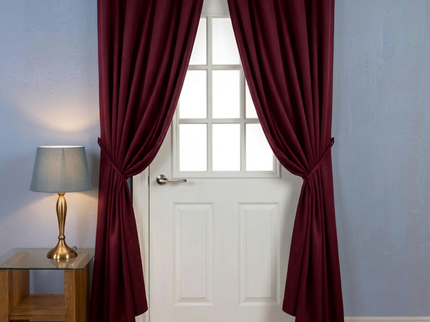 Wine colour textured velvet flock readymade curtain