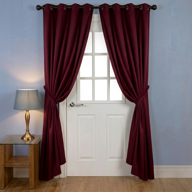 Wine colour textured velvet flock readymade curtain