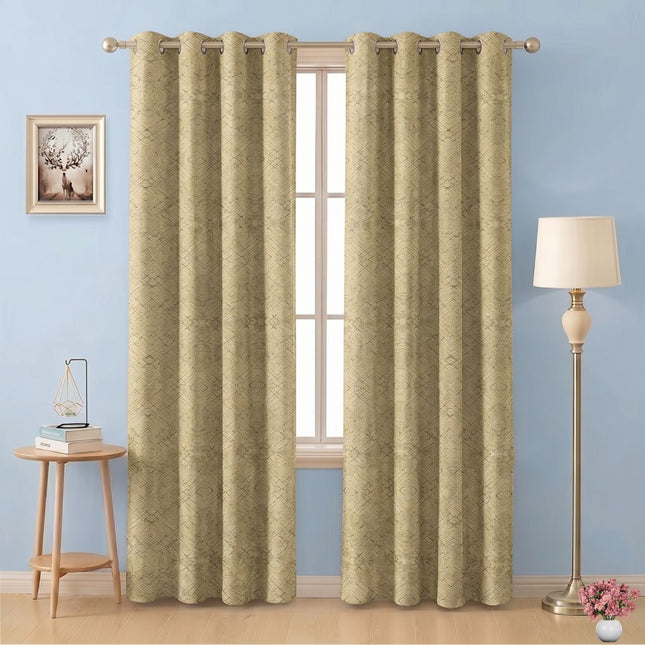 Yellow Colour Geometric Pattern Suede Readymade Curtain