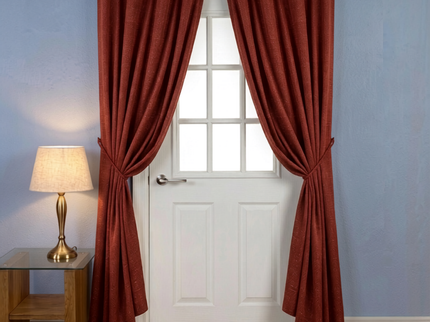 Rust red colour textured velvet flock readymade curtain (Dual side)