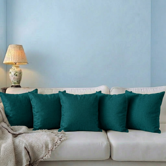 Teal green colour textured plain velvet flock readymade cushion cover
